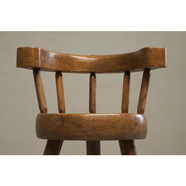Provincial Sculptural 3-Legged Vernacular Chair in Oak, France, 1900s For Sale - Image 3 of 14