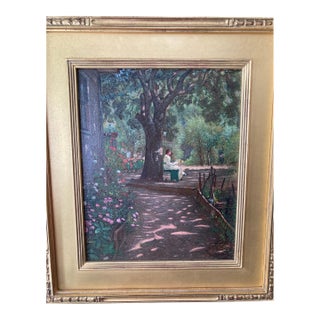 Important American Heritage Art Walter I. Cox 1866 - 1930 Lady Under a Tree Signed W.I.Cox. (Lower Right) Oil on Board Americana For Sale