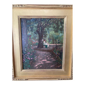 Important American Heritage Art Walter I. Cox 1866 - 1930 Lady Under a Tree Signed W.I.Cox. (Lower Right) Oil on Board Americana