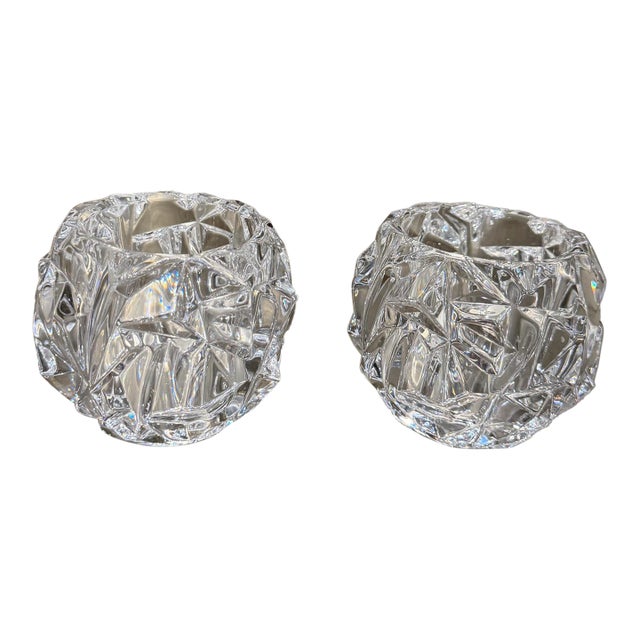 Tiffany & Co. Rock Cut Crystal Votive Candle Holder Set of 2 For Sale