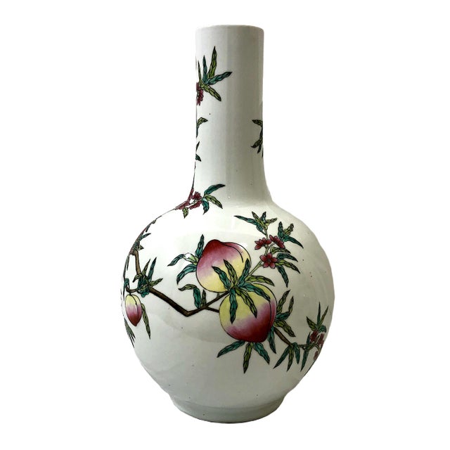 Mid 20th Century Pair of Large Chinese Famille Rose Porcelain “Nine Peaches” Vases For Sale - Image 5 of 14