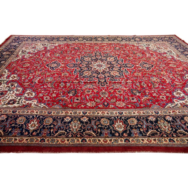 Red Antique Persian Tabriz Handmade Medallion Wool Rug in Red For Sale - Image 8 of 11