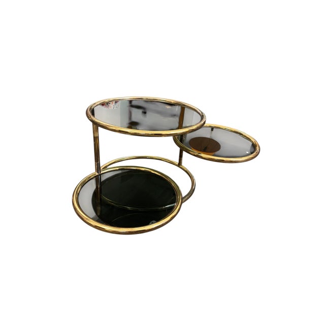 Black Side Table in Brass and Smoked Glass, 1970s For Sale - Image 8 of 8