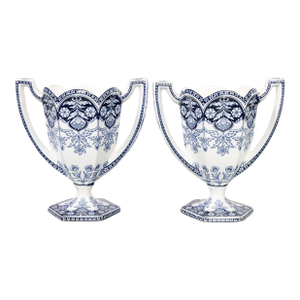 Antique Dutch Delft Floral Urns Vases - a Pair