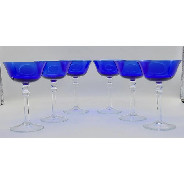 1940s Vintage 1940s Deco Cobalt Sapphire Blue Martini Coup Glasses -Set of 6 For Sale - Image 5 of 11