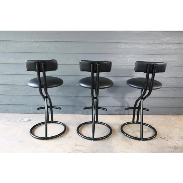 Black Vintage Post Modern Set of 3 Bar Stools by Cal-Style Black Italian Memphis Milano Style Tubular Retro 80's 90's For Sale - Image 8 of 10