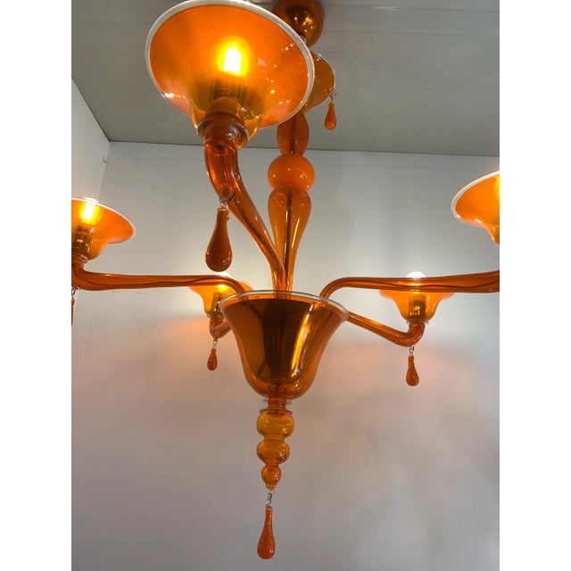 Contemporary Contemporary Translucent Orange Glass Chandelier For Sale - Image 3 of 9