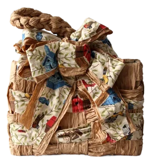 Vintage Woven Paper Basket With Bird Print Fabric