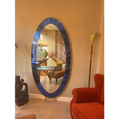 Large Cobalt Blue Mirror and Console attributed to Cristal Arte, 1950s For Sale - Image 3 of 8
