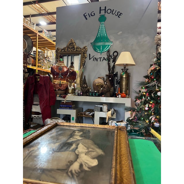 Mid-Century Modern Vintage Black and White Mezzotint Portrait in Gold Frame For Sale - Image 3 of 9