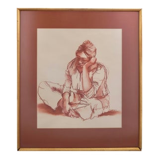 Matted and Framed Original Pastel Figure Drawing of Woman Signed Margol For Sale