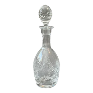 Vintage Crystal Diamond Quilted Etched Flowers Glass Spirit Decanter with Stopper