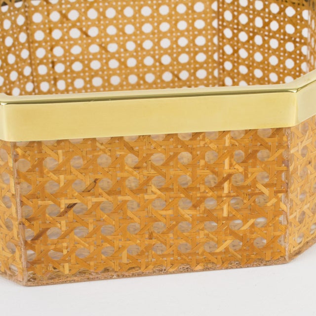 Wood Christian Dior Home Lucite and Rattan Basket Bowl Centerpiece, Circa 1970 For Sale - Image 7 of 10