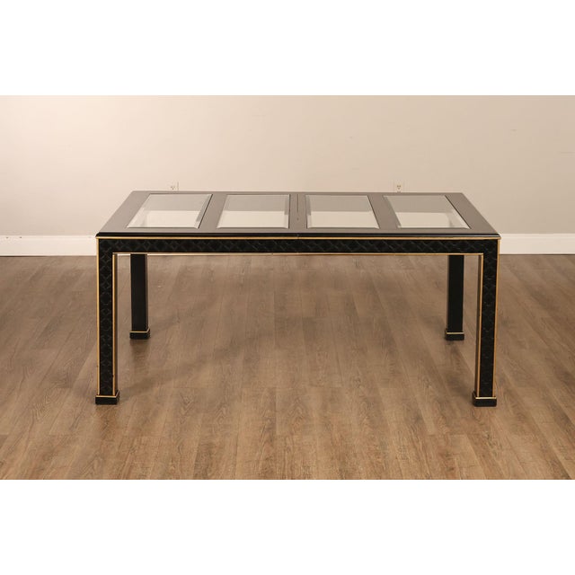 Chinese Chippendale Black Lacquered Dining Table With Two Leaves, Inset Glass For Sale - Image 18 of 18