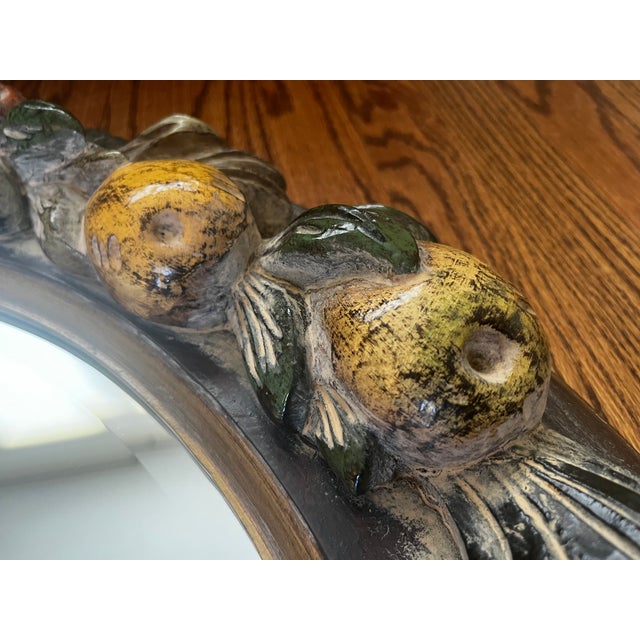 La Barge Vintage La Barge Hand-Carved & Hand-Painted Italian Fruit Motif Beveled Round Wall Mirror, 30⅛" For Sale - Image 4 of 12