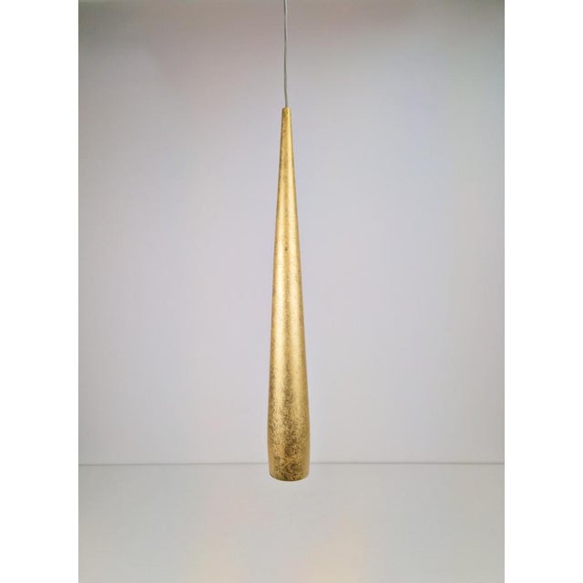 Contemporary Conical Gold Line Pendant Lamp from Panzeri, Italy, 1990s For Sale - Image 3 of 10