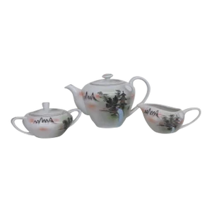 Japan Kutani China Ceramic Hand Painted Teapot Creamer and Sugar Bowl Set