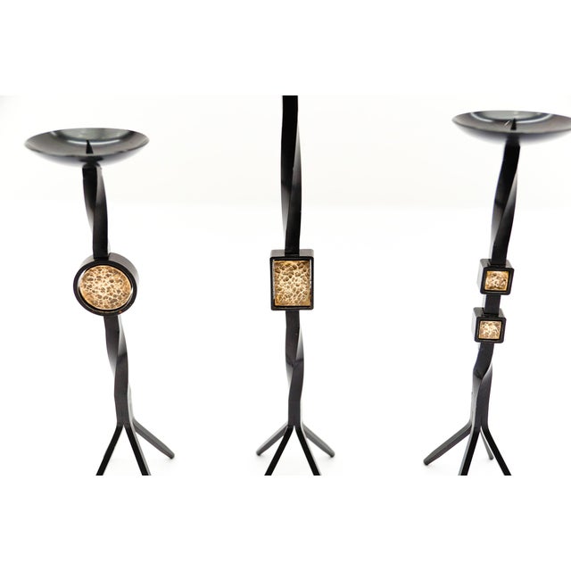 Metal Mid-Century Modern Handmade Iron and Brass Candleholders, 1950s, Set of 3 For Sale - Image 7 of 8