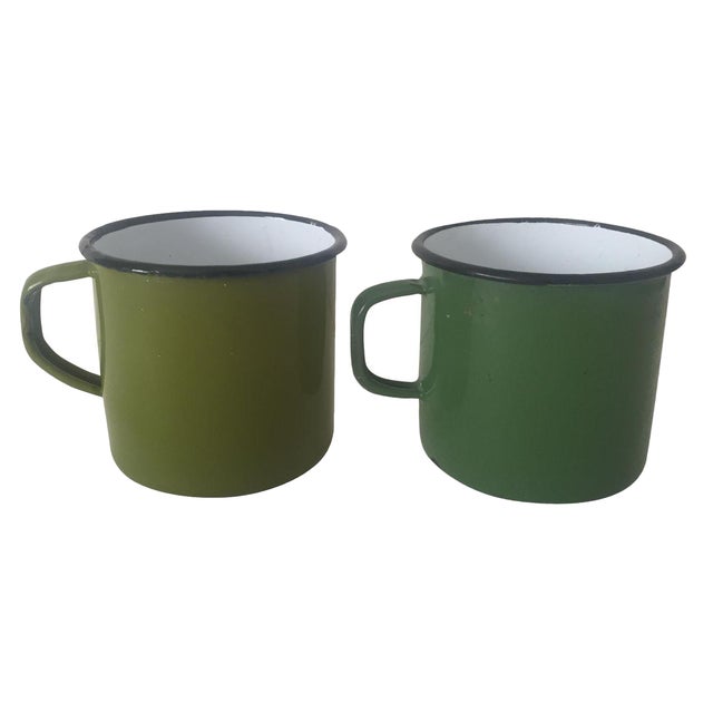Vintage MidCentury Green Enamelware Mugs A Pair Chairish