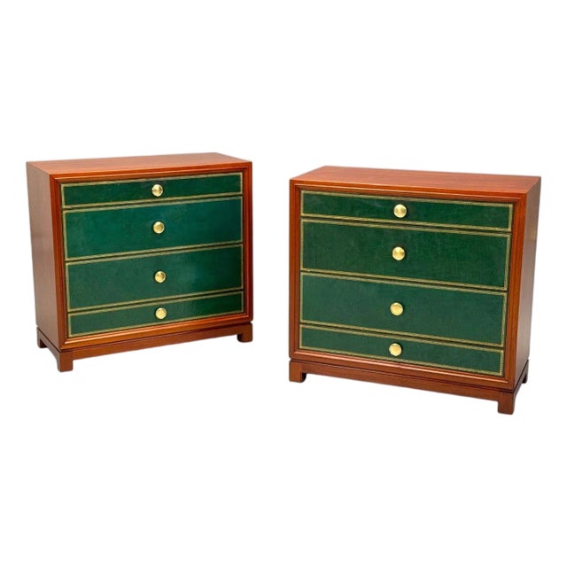 Tommi Parzinger, Wood, Brass, Green Leather, Chests of Drawers, Usa, 1950s For Sale