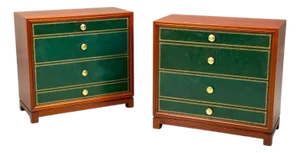 Tommi Parzinger, Wood, Brass, Green Leather, Chests of Drawers, Usa, 1950s