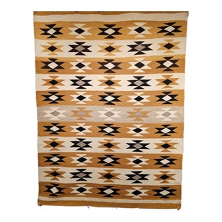 Vintage Native American Navajo Chinle Revival Rug, Wool and Cotton, Banded Geometric Pattern, 4x5 For Sale
