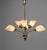 Design mid-century 6-flamming chandelier chandelier. Made of brass and glass. Brass with some age patina, glass in perfect...