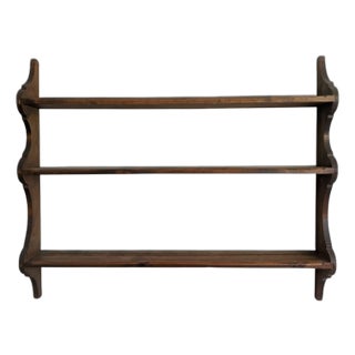 Vintage French Country 3 Tiered Solid Wood Wall Shelf With Plate Grooves For Sale