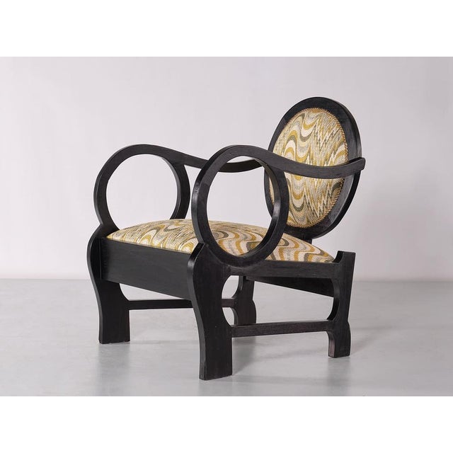 Set of Vintage Armchairs in Oak and Dedar Jacquard by Lajos Kozma, 1940s For Sale - Image 4 of 16