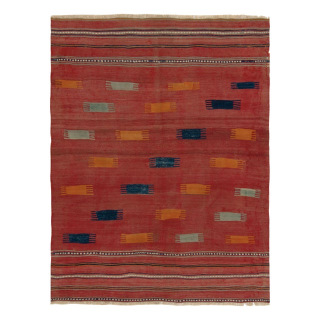 Textile Antique Tribal Kilim Rug in Red, Blue and Orange Tribal Geometric Pattern For Sale - Image 7 of 7