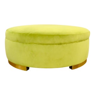 Drexel Heritage Modern Lime Green Velvet Round Ottoman For Sale
