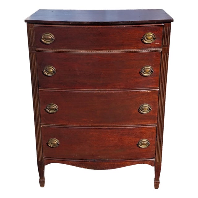 Vintage Mid 20th Century Federal Hepplewhite Style Mahogany Four Drawer Chest of Drawers For Sale