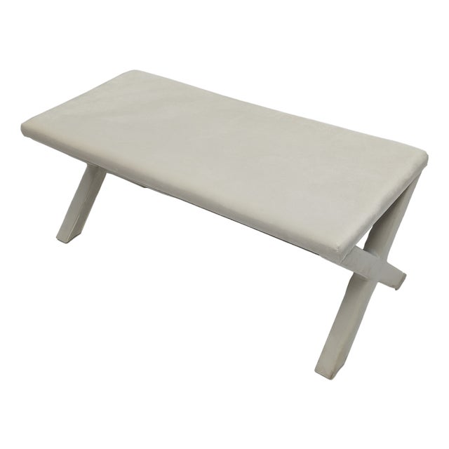 White Velvet Fully Upholstered Accent Bench For Sale