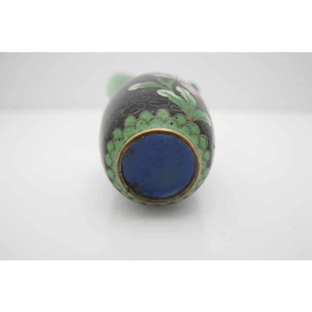Black Chinese Black Flower Cloisonne Miniature Vase With Stone Flower Bouquet For Sale - Image 8 of 8