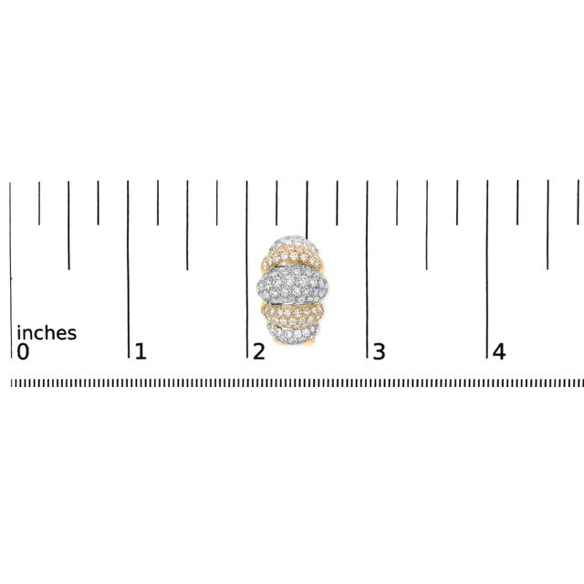 Early 21st Century 18K Two-Toned Gold 5.00 Cttw Diamond Three-tier Domed Button Omega Back Earrings (G-H Color, VS2-SI1 Clarity) For Sale - Image 5 of 5