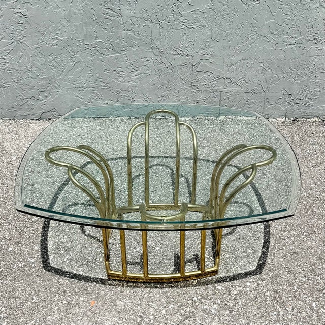 1980s Art Deco Gold Glass Top Coffee Table For Sale - Image 5 of 7