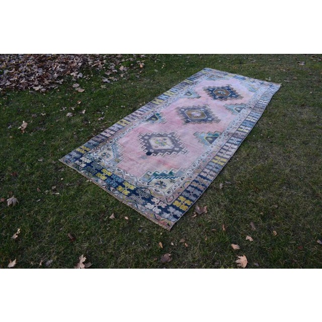 Vintage Tribal Muted Colors Oushak Runner 4'5'' X 10'10'' For Sale - Image 4 of 10