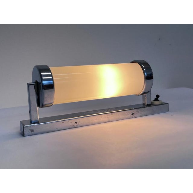 Bauhaus Bauhaus Chrome and Milk Glass Wall Lamp, Czechoslovakia, 1940s For Sale - Image 3 of 7