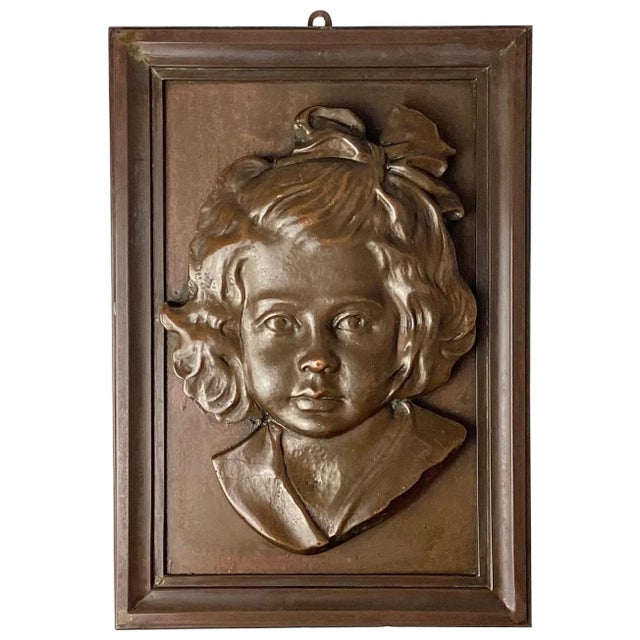 Bronze Bronze Portrait Plaque of a Young Girl For Sale - Image 8 of 8