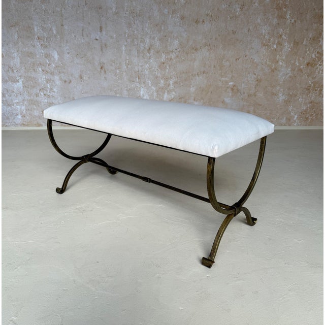 Metal Spanish Gilt Iron Bench With Scrolled Feet For Sale - Image 7 of 12