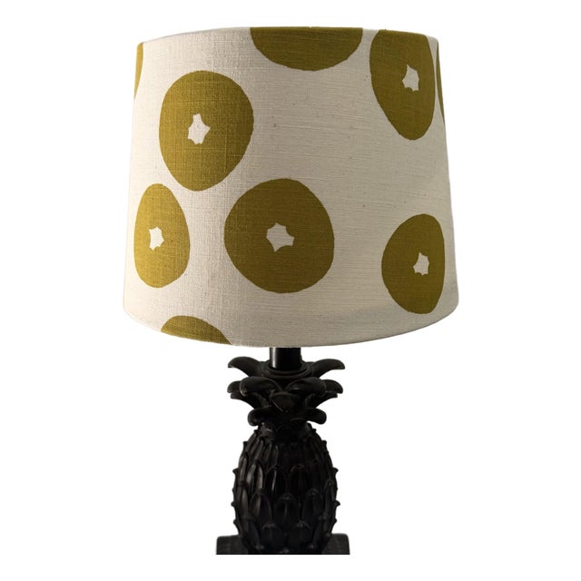 Olive and Off-White Graphic Dot Spider-Fit Lampshade For Sale