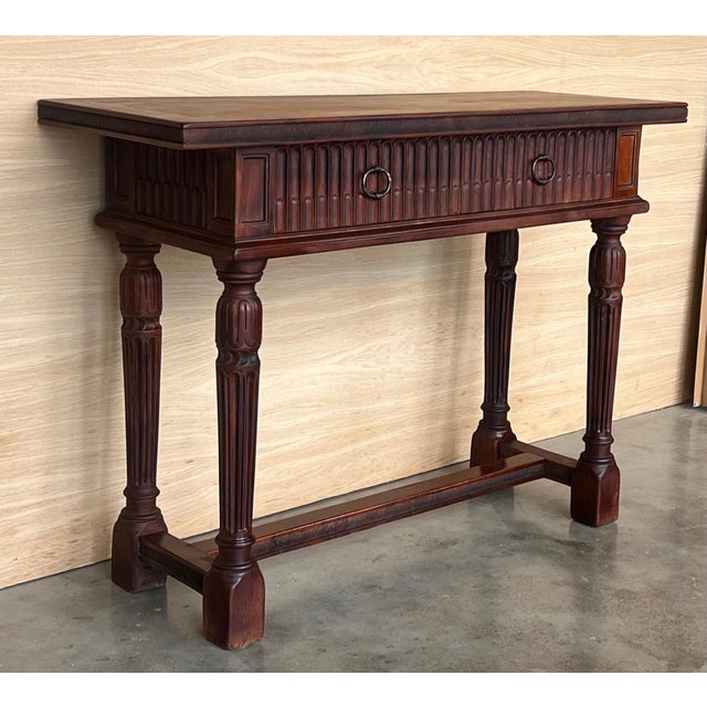 Early 20th Century Catalan Spanish Carved Walnut Console Table with Two Drawers For Sale - Image 18 of 18