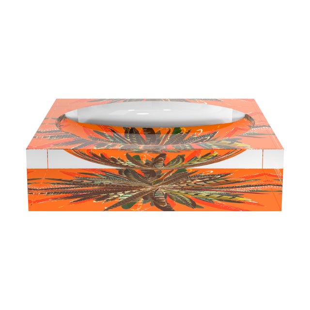 2020s Pheasant Feathers Butternut Acrylic Candy Catchall Dish, Small For Sale - Image 5 of 9