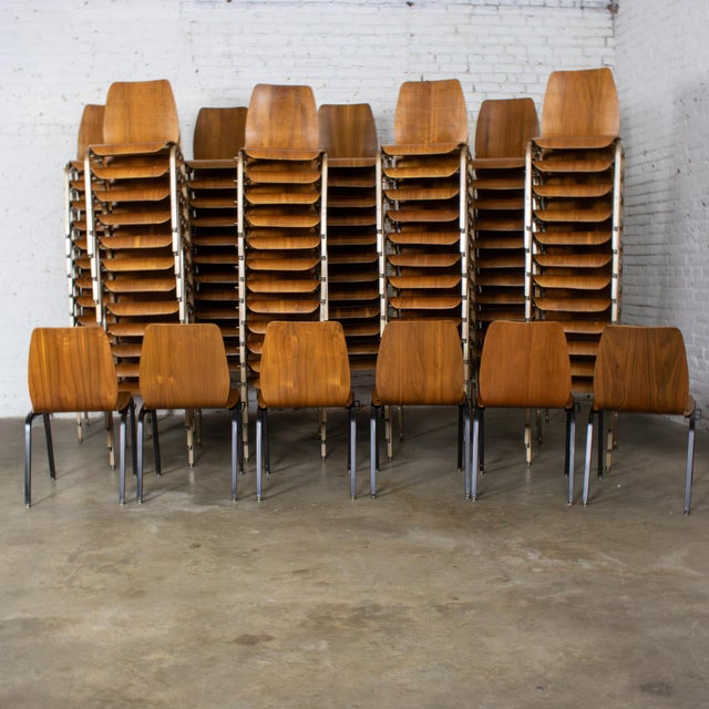 Late 20th to Early 21st Century Modern Walnut Molded Plywood Chairs Stackable Connectable Restored Selling Separately For Sale - Image 11 of 18