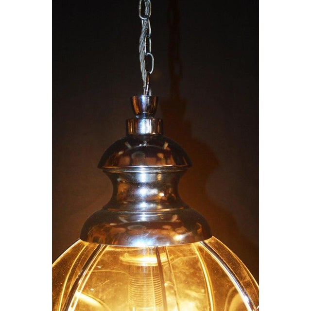 Mid-Century Octagonal Smoked Glass and Chrome Globe Pendant Light, 1960s For Sale - Image 12 of 13