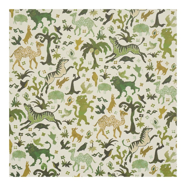 Sample - Schumacher x Happy Menocal Beasts Wallcovering in Green For Sale