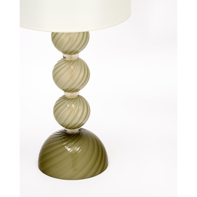 Venetian Glass, Classic Globe Lamps, Olive Green, Murano, Italy - a Pair For Sale In Austin - Image 6 of 9