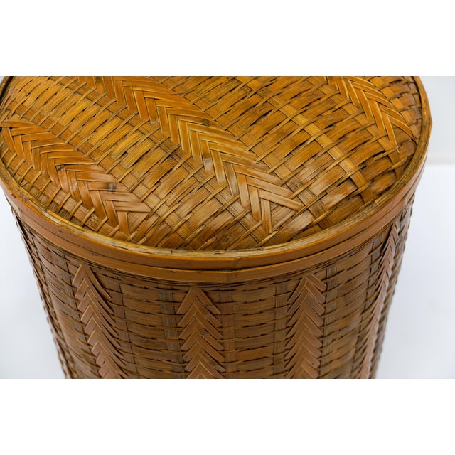 Japanese Bamboo Wicker Basket with Lid, 1950s For Sale - Image 6 of 9