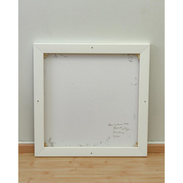 Blue and Red Circles on Gray, Set of 2, Contemporary Paintings on Canvas, Framed For Sale - Image 6 of 12