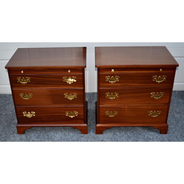 Vintage Pair Mahogany Nightstands Chippendale Chests With Pull Out For Sale - Image 16 of 18